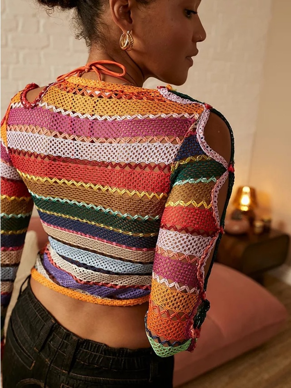 JADED LONDON Asymmetrical Multicolor Cardigan Knit Long Sleeve Top - Picture 3 of 9